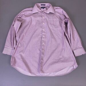 Paul Fredrick Dress Shirt Men's 18.5 35 Purple White Micro Check Dobby  Cotton